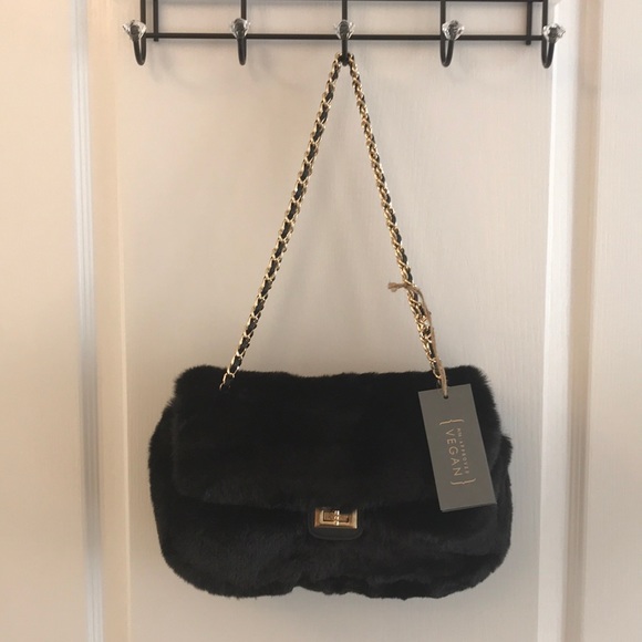 Expression New York Black Vegan Fur Flap Bag - Picture 1 of 16
